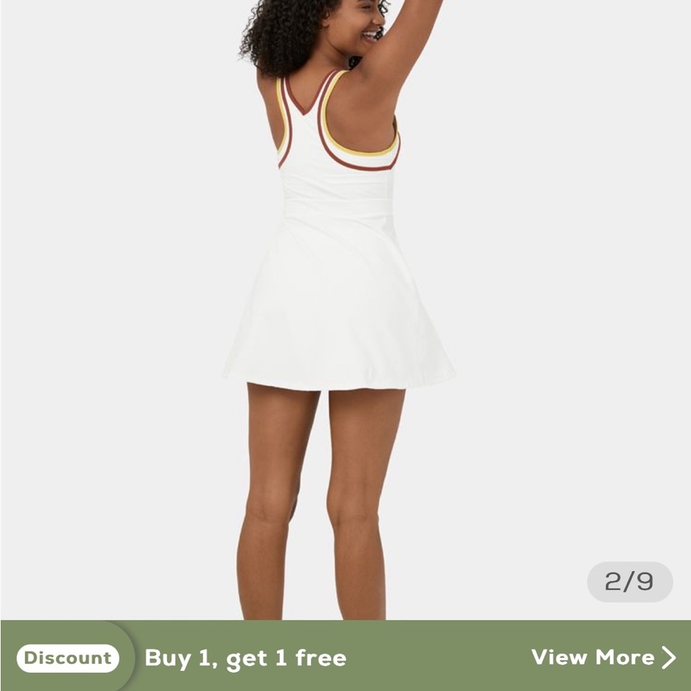 Round Neck Backless Racerback Color Block 2-Piece Side Pocket Mini Tennis Dress - Picture 2 of 3